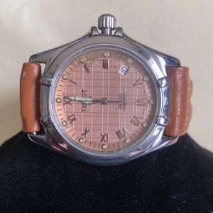 Rare Tissot Pink Salmon Dial L.Brown Leather Band Mens Watch PR100 P660/760.